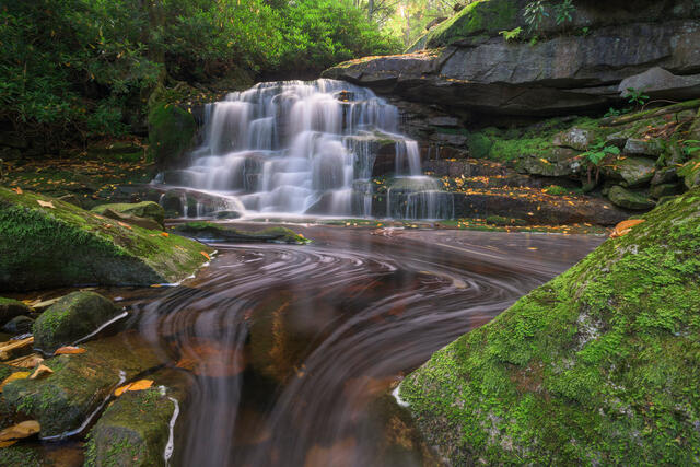 Limited edition fine art photograph of a waterfall and forest stream in the Allegheny Highlands of West Virginia by Joseph Rossbach.